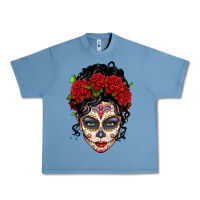 Pebble Blue mexican sugar skull messy bun woman Urban Heavy Tee - LillyAllenDesigns