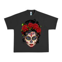 Pigment Black mexican sugar skull messy bun woman Urban Heavy Tee - LillyAllenDesigns