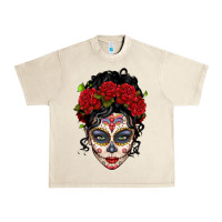 Sandshell mexican sugar skull messy bun woman Urban Heavy Tee - LillyAllenDesigns