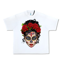 White mexican sugar skull messy bun woman Urban Heavy Tee - LillyAllenDesigns