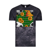Cloud Black soccer balls and sunflowers with goal nets seamless pattern Vintage Tee - BundleAndBundleShop