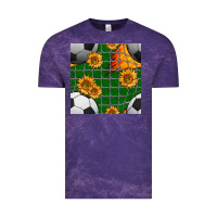 Cloud Purple soccer balls and sunflowers with goal nets seamless pattern Vintage Tee - BundleAndBundleShop