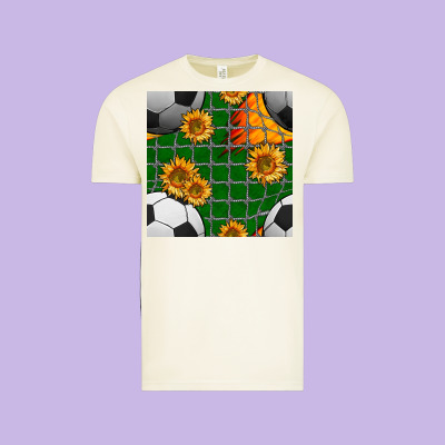 Soccer Balls And Sunflowers With Goal Nets Seamless Pattern Vintage Tee Designed By Bundleandbundleshop