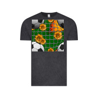 Vintage Black soccer balls and sunflowers with goal nets seamless pattern Vintage Tee - BundleAndBundleShop