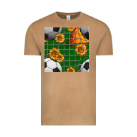 Vintage Camel soccer balls and sunflowers with goal nets seamless pattern Vintage Tee - BundleAndBundleShop