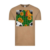Vintage Coffee soccer balls and sunflowers with goal nets seamless pattern Vintage Tee - BundleAndBundleShop