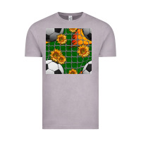 Vintage Zinc soccer balls and sunflowers with goal nets seamless pattern Vintage Tee - BundleAndBundleShop