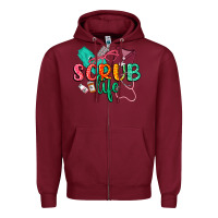Burgundy Scrub life Zipper Hoodie - CowGirlArtShop
