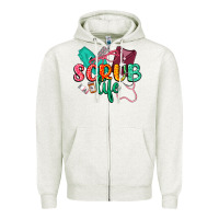 Oatmeal Heather Scrub life Zipper Hoodie - CowGirlArtShop