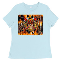 Baby Blue Firefighter Skull Ladies Tee - LillyAllenDesigns