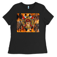 Black Firefighter Skull Ladies Tee - LillyAllenDesigns