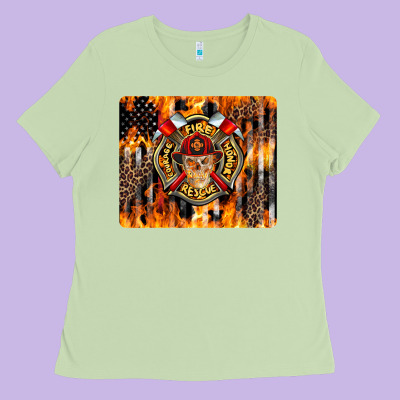 Firefighter Skull Ladies Tee Designed By Lillyallendesigns