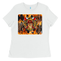 White Firefighter Skull Ladies Tee - LillyAllenDesigns