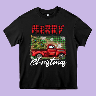 Merry Christmas Truck Heavy Core Tee Designed By Barkaloodesign