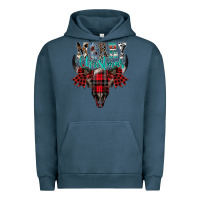 Pigment Midnight Navy merry christmas bull skull Urban Hoodie - CowhideDigitalArt