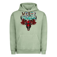 Pigment Oil Green merry christmas bull skull Urban Hoodie - CowhideDigitalArt