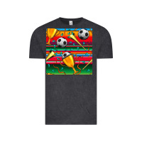 Vintage Black soccer winner cup and vuvuzela with serape seamless pattern Vintage Tee - BundleAndBundleShop
