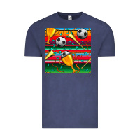 Vintage Denim soccer winner cup and vuvuzela with serape seamless pattern Vintage Tee - BundleAndBundleShop