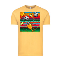 Vintage Mustard soccer winner cup and vuvuzela with serape seamless pattern Vintage Tee - BundleAndBundleShop