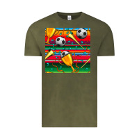 Vintage Olive soccer winner cup and vuvuzela with serape seamless pattern Vintage Tee - BundleAndBundleShop
