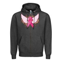 Charcoal Heather Cancer ribbon angel wings Cancer Awareness Zipper Hoodie - HowdyJamesFarm
