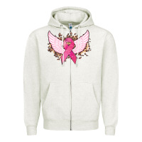 Oatmeal Heather Cancer ribbon angel wings Cancer Awareness Zipper Hoodie - HowdyJamesFarm