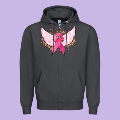 Cancer Ribbon Angel Wings Cancer Awareness Zipper Hoodie Designed By Howdyjamesfarm