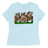 Baby Blue Western Mom With Spotted Pig And Baby Pig Ladies Tee - LillyAllenDesigns