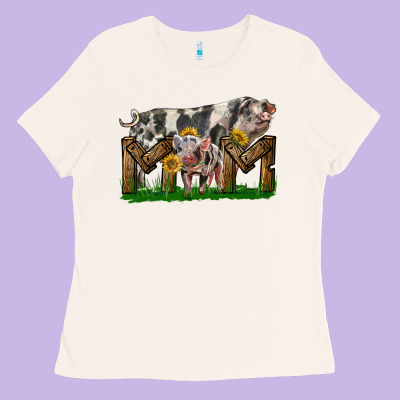 Western Mom With Spotted Pig And Baby Pig Ladies Tee Designed By Lillyallendesigns