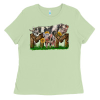 Matcha Western Mom With Spotted Pig And Baby Pig Ladies Tee - LillyAllenDesigns