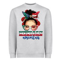 Heather Grey Mexican American Messy Bun Heavyweight Sweatshirt - texasbilliewilder