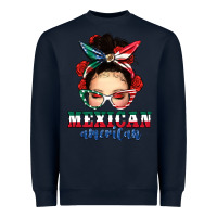 Navy Mexican American Messy Bun Heavyweight Sweatshirt - texasbilliewilder