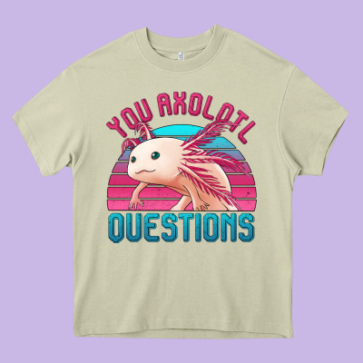 You Axolotl Questions 80's Retro Sunset Heavy Core Tee Designed By Jasminsmagicworld