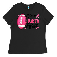 Black nobody fights alone pink football breast cancer awareness Ladies Tee - Jasminsmagicworld
