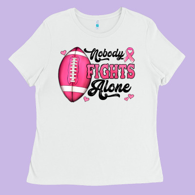Nobody Fights Alone Pink Football Breast Cancer Awareness Ladies Tee Designed By Jasminsmagicworld