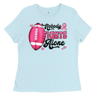 Baby Blue nobody fights alone pink football breast cancer awareness Ladies Tee - Jasminsmagicworld