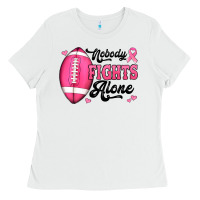 Nobody Fights Alone Pink Football Breast Cancer Awareness Ladies Tee | Teevron