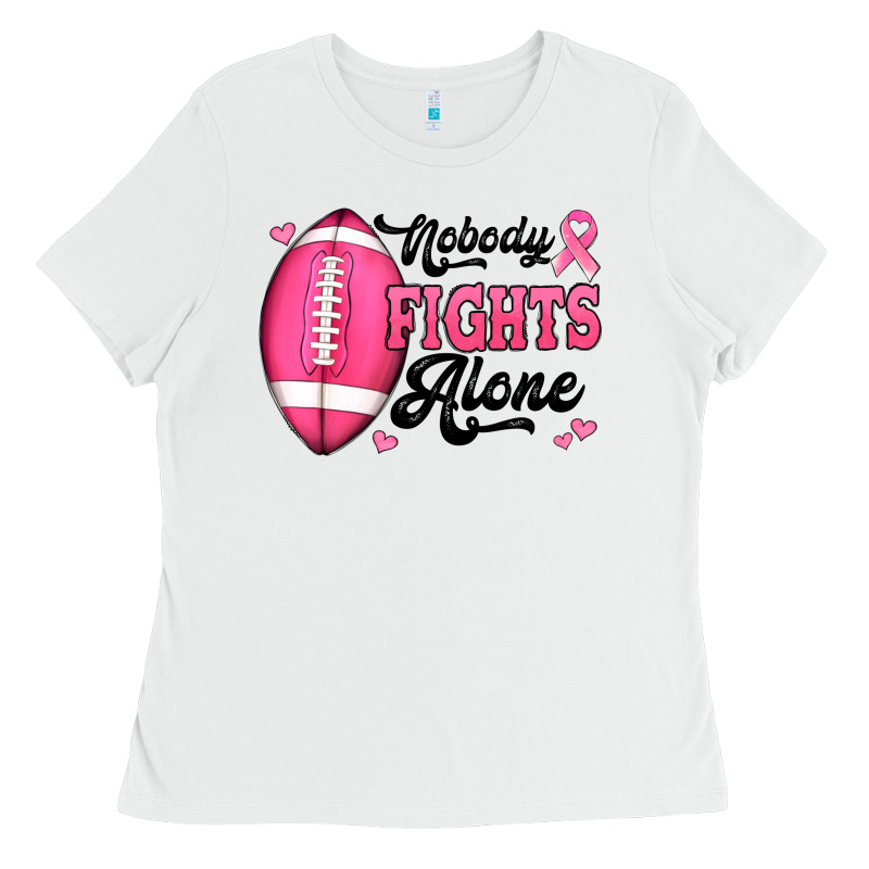 Nobody Fights Alone Pink Football Breast Cancer Awareness Ladies Tee by Jasminsmagicworld | Teevron