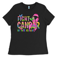 Black fight cancer in all colors Ladies Tee - NancyCooperArtShop