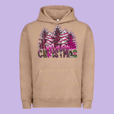 Merry Christmas Pink  Trees Urban Hoodie Designed By Cowhidedigitalart