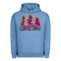 Pigment Pebble Blue Merry Christmas pink  trees Urban Hoodie - CowhideDigitalArt