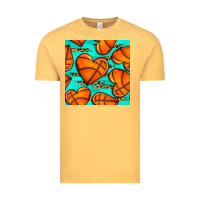 Vintage Mustard basketball hearts with leopard seamless pattern Vintage Tee - BundleAndBundleShop