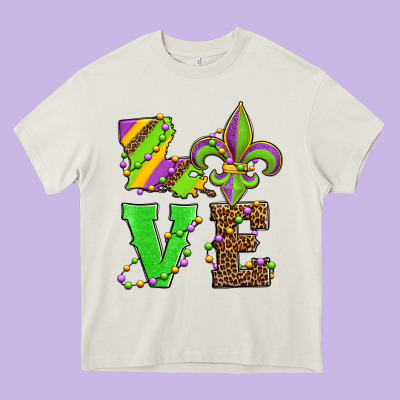 Love Mardi Gras Heavy Core Tee Designed By Jasminsmagicworld
