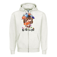 Oatmeal Heather Be the light Zipper Hoodie - CowGirlArtShop