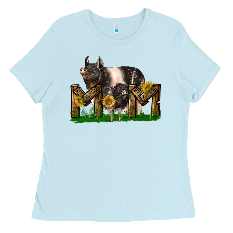 Western Mom With Hampshire Pig And Baby Pig Ladies Tee by LillyAllenDesigns | Teevron