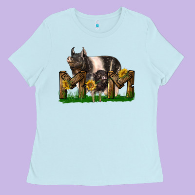 Western Mom With Hampshire Pig And Baby Pig Ladies Tee Designed By Lillyallendesigns