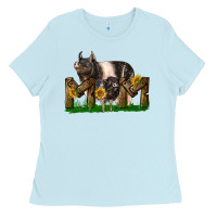 Baby Blue Western Mom With Hampshire Pig And Baby Pig Ladies Tee - LillyAllenDesigns
