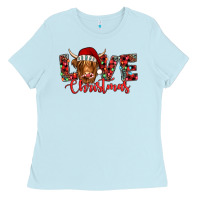 Baby Blue love christmas highland cow and turquoise gemstone Ladies Tee - Jasminsmagicworld