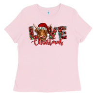 Bubblegum Pink love christmas highland cow and turquoise gemstone Ladies Tee - Jasminsmagicworld