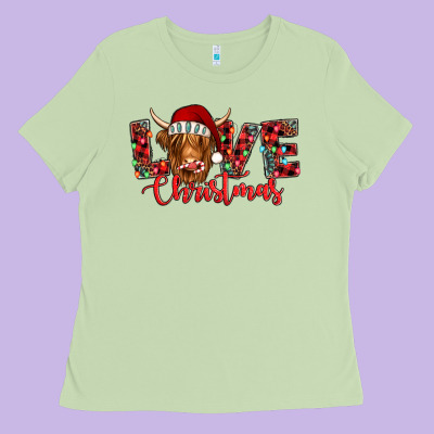 Love Christmas Highland Cow And Turquoise Gemstone Ladies Tee Designed By Jasminsmagicworld